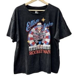 Elton John Rocket Man Graphic T Shirt Black XXL 100% Cotton Rhinestones